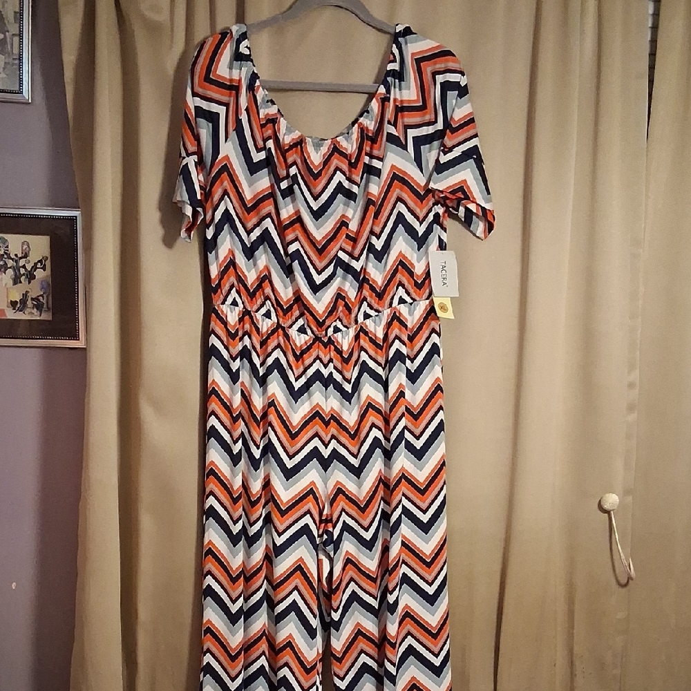 Tacera Chevron Jumpsuit in Orange, Blue, and White